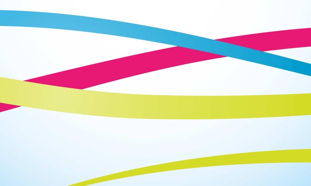 DN Colleges Group ribbons in blue, pink and yellow